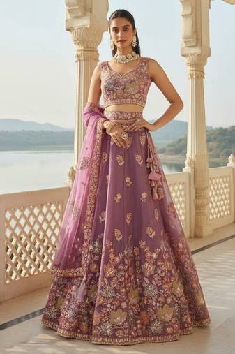 Charming Lilac Zari and Sequins Embroidered Fendy Silk Indian wedding Designer lehenga choli