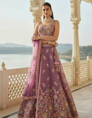 Charming Lilac Zari and Sequins Embroidered Fendy Silk Indian wedding Designer lehenga choli 3