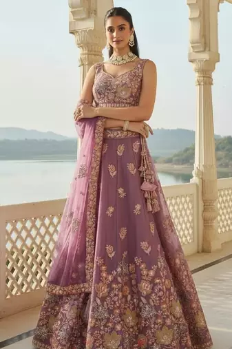 Charming Lilac Zari and Sequins Embroidered Fendy Silk Indian wedding Designer lehenga choli