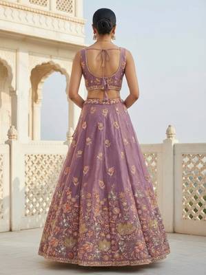Charming Lilac Zari and Sequins Embroidered Fendy Silk Indian wedding Designer lehenga choli 4