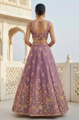Charming Lilac Zari and Sequins Embroidered Fendy Silk Indian wedding Designer lehenga choli