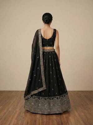 Colorful Black Zari and Sequins Embroidered Faux Georgette Indian wedding Designer lehenga choli 2