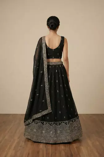 Colorful Black Zari and Sequins Embroidered Faux Georgette Indian wedding Designer lehenga choli