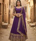 Comely Purple Zari and Sequins Embroidered Faux Georgette Indian wedding Designer lehenga choli