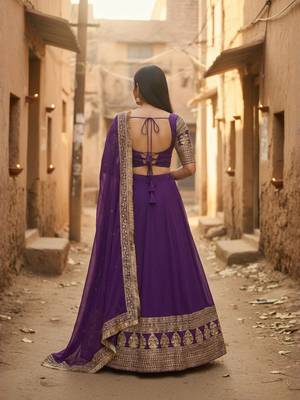 Comely Purple Zari and Sequins Embroidered Faux Georgette Indian wedding Designer lehenga choli 2