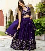 Attractive Blue Zari and Sequins Embroidered Vichitra Silk Indian wedding Designer lehenga choli