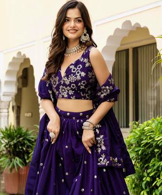 Attractive Blue Zari and Sequins Embroidered Vichitra Silk Indian wedding Designer lehenga choli 5