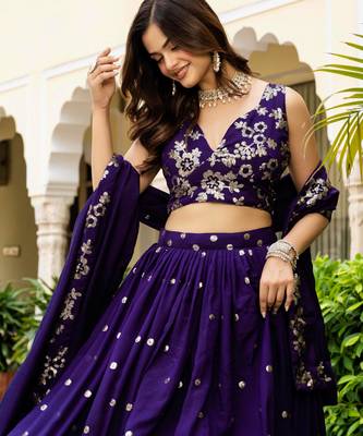 Attractive Blue Zari and Sequins Embroidered Vichitra Silk Indian wedding Designer lehenga choli 6