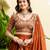 Appealing Rust Orange Zari and Sequins, and Thread Embroidered Rangoli silk Indian wedding Designer lehenga choli