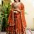 Appealing Rust Orange Zari and Sequins, and Thread Embroidered Rangoli silk Indian wedding Designer lehenga choli