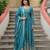 Blue chinon embroidered designer anarkali sharara set
