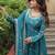 Blue chinon embroidered designer anarkali sharara set