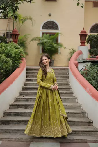 mehendi chinon embroidered anarkali sharara set