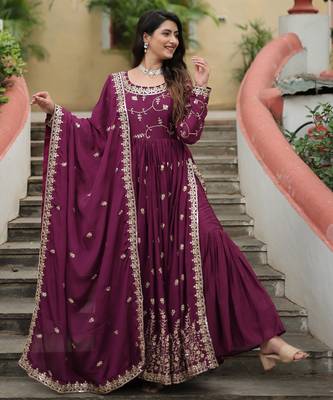 designer wine chinon sharara anarkali set 1