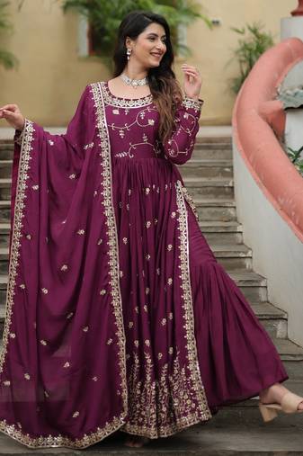 designer wine chinon sharara anarkali set