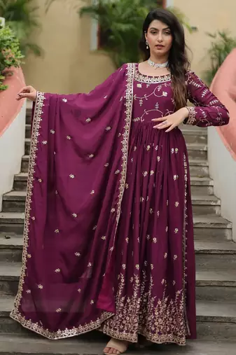 designer wine chinon sharara anarkali set
