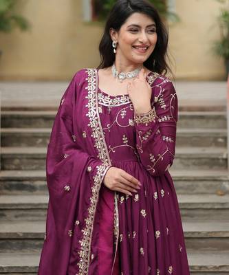 designer wine chinon sharara anarkali set 4