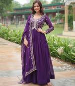 designer purple faux blooming anarkali with dupatta