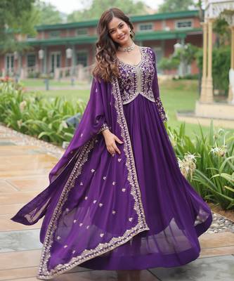 designer purple faux blooming anarkali with dupatta 2