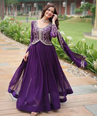 designer purple faux blooming anarkali with dupatta 3