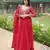 designer red faux blooming embroidered anarkali