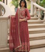 Coffee faux georgette embroidered designer anarkali sharara set