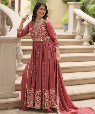 coffee faux georgette anarkali plazo set 2