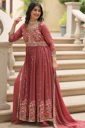 coffee faux georgette anarkali plazo set