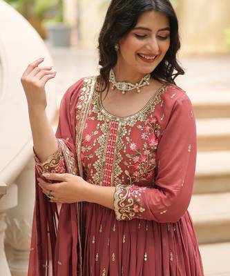 coffee faux georgette anarkali plazo set 3
