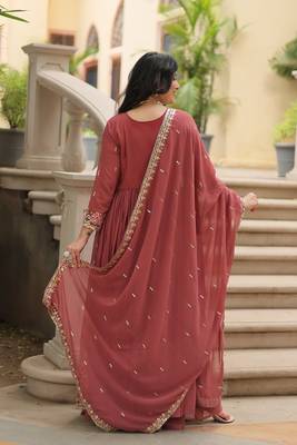 coffee faux georgette anarkali plazo set 4