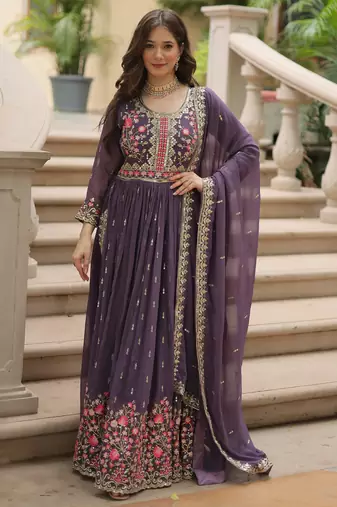 Onion faux georgette embroidered designer anarkali sharara set