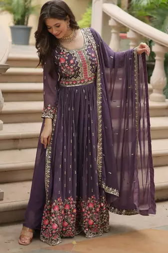 onion georgette embroidered anarkali suit