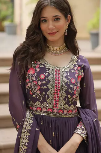 onion georgette embroidered anarkali suit