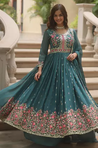 Rama faux georgette embroidered designer anarkali sharara set