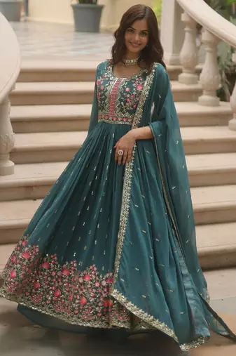 rama faux georgette kurta set with embroidered detail