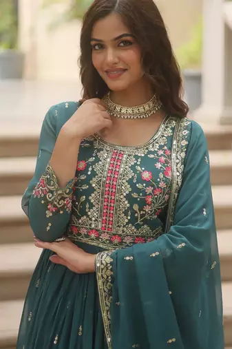 rama faux georgette kurta set with embroidered detail