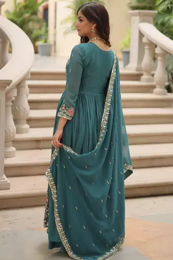 rama faux georgette kurta set with embroidered detail