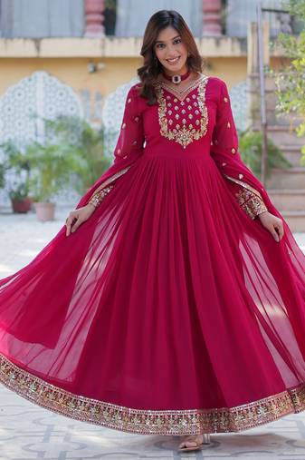 pink faux georgette kurta set with sequin embroidery
