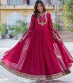 pink faux georgette kurta set with sequin embroidery