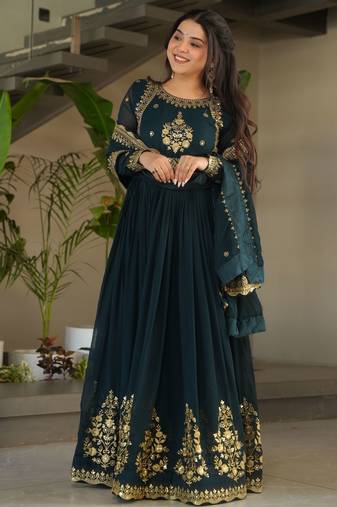 morpich faux georgette kurta set with zari sequin work