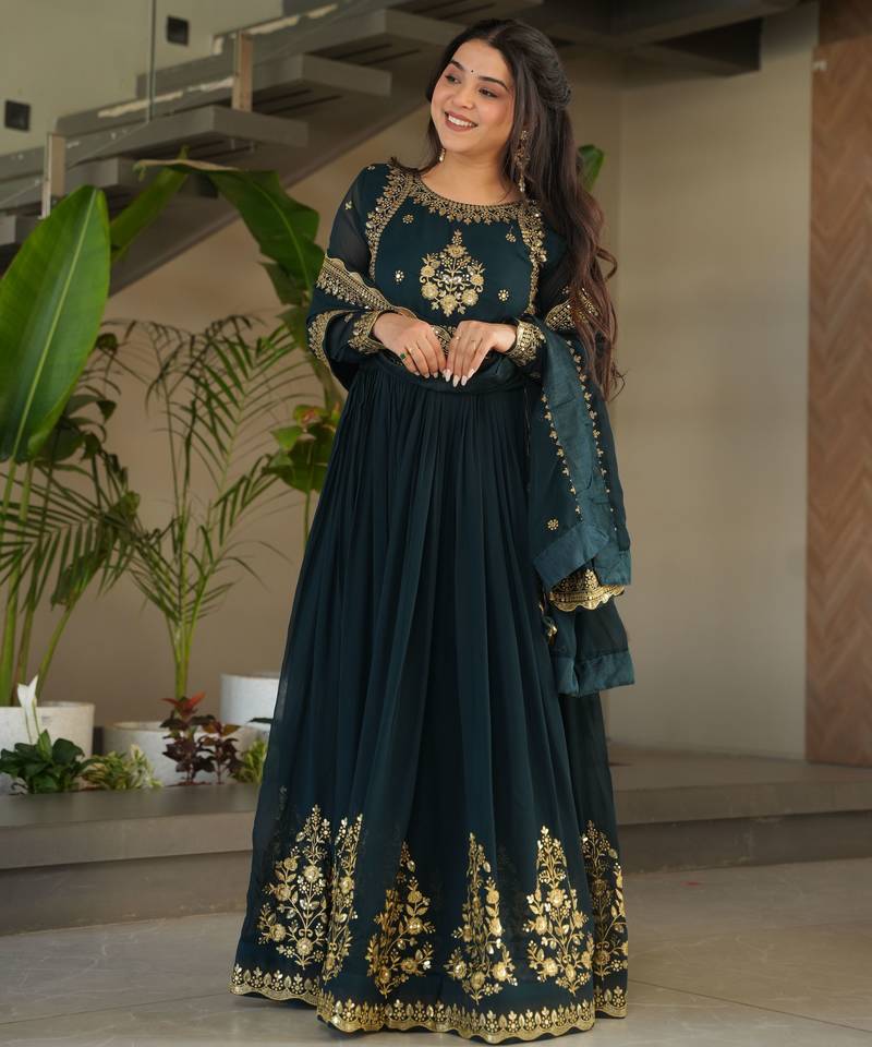 morpich faux georgette kurta set with zari sequin work