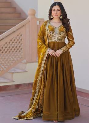 mehendi color fendi kurta with sequins & zari embroidery 1