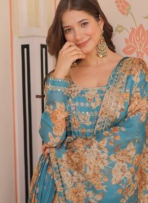designer sky blue russian silk anarkali set 3