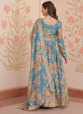 designer sky blue russian silk anarkali set 4