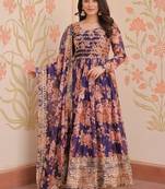 designer purple silk embroidered anarkali set