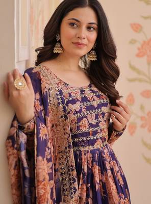 designer purple silk embroidered anarkali set 3