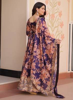 designer purple silk embroidered anarkali set 4