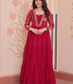 rani pink faux blooming designer anarkali gown