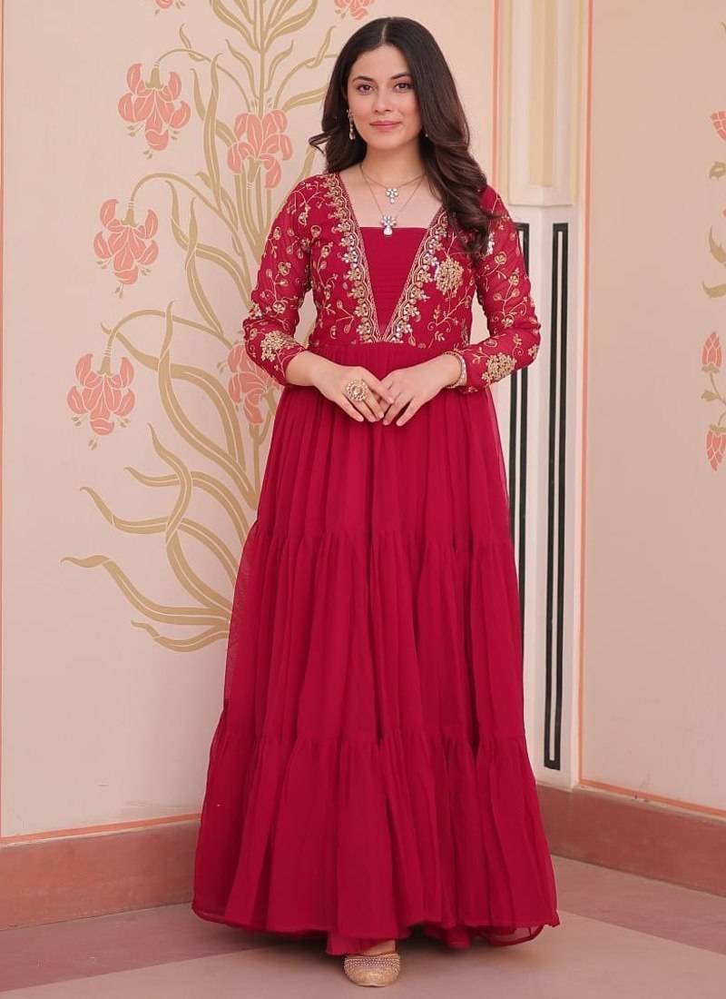 rani pink faux blooming designer anarkali gown