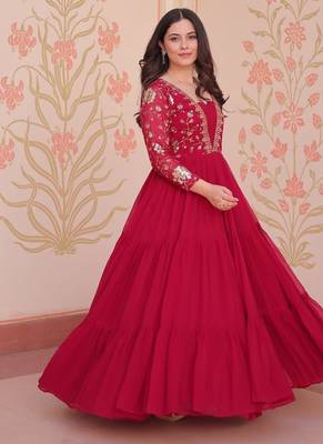 rani pink faux blooming designer anarkali gown 2
